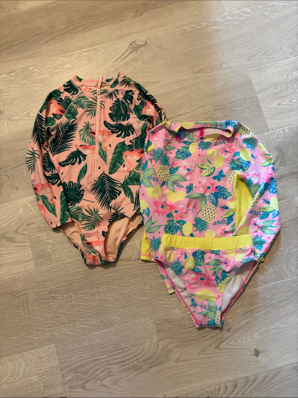 Old Navy Kids Pink Tropical Print Long Sleeve Swimsuits